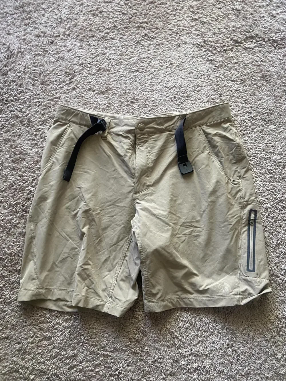The North Face Shorts Mens 38 Beige Microfiber Hiking Quick Dry Belted Pockets